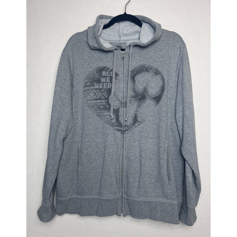 Life is Good Women's Long Sleeve Full Zip Hoodie Gray Size XL All We Need Heart